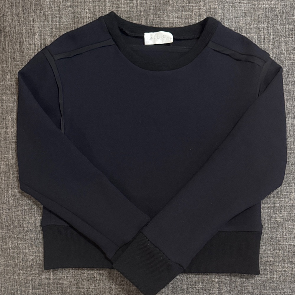 A.L.C. Black Wool Blend Cropped Crewneck Sweatshirt Top S